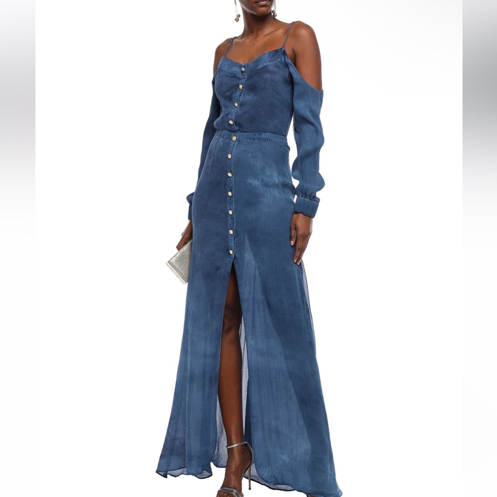 Balmain Light Blue Button-Up silk Dress